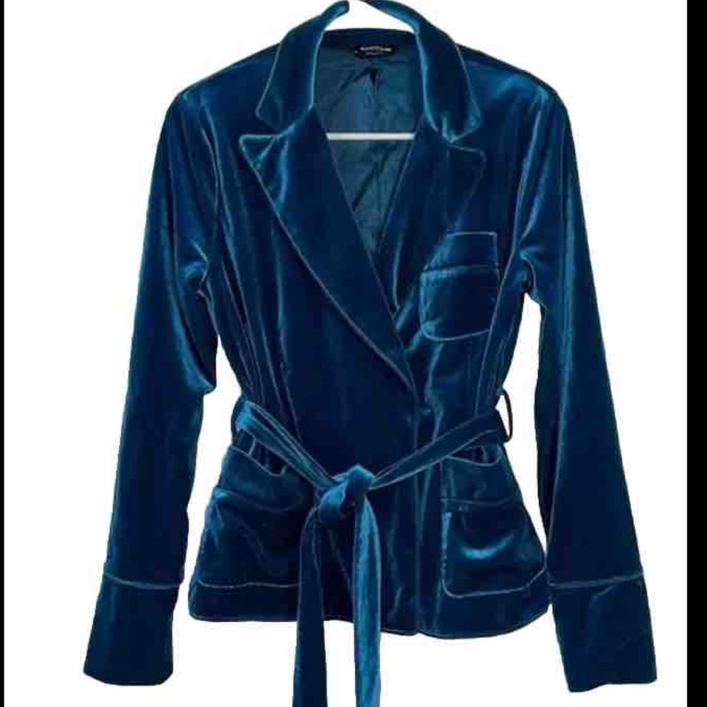 BEBE Crushed Velvet Boyfriend Womens Jacket Blazer Teal Blue Opal NWT XS